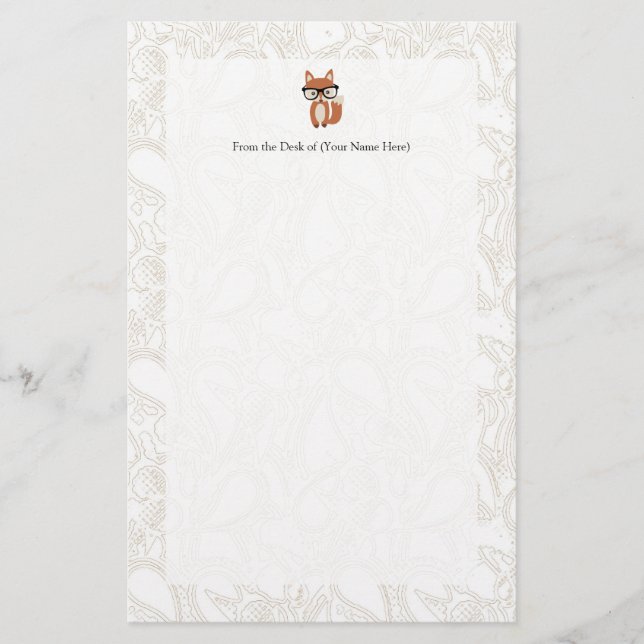 Hipster Baby Fox w/Glasses Stationery (Front)