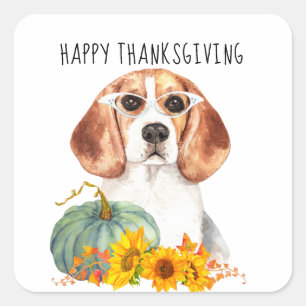 Hipster Beagle Customisable Thanksgiving  Square Sticker