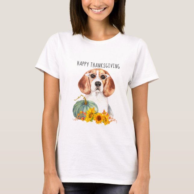 Hipster Beagle Customisable Thanksgiving  T-Shirt (Front)