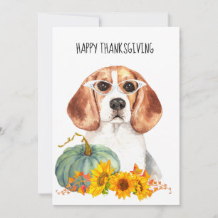 Hipster Beagle Watercolor Thanksgiving Card