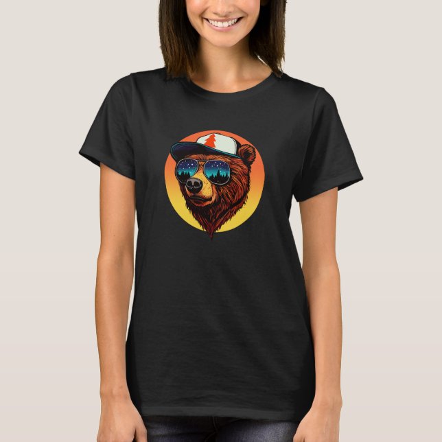 Hipster Bear Outdoor Illustration Shades & Trucker T-Shirt (Front)