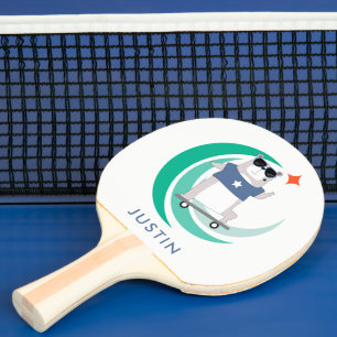 Hipster Bear Skateboarder with Any Name Ping Pong Paddle