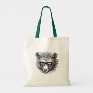 Hipster Bear with Glasses Tote Bag