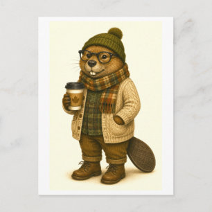 Hipster Beaver Postcard