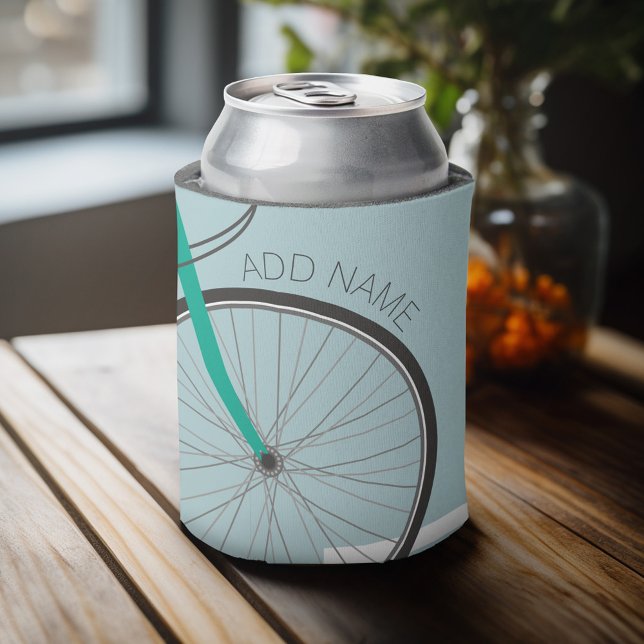 Hipster Bicycle Wheel with Custom Name Can Cooler (Personalized Can Cooler - add Your Name or Other Custom Text)