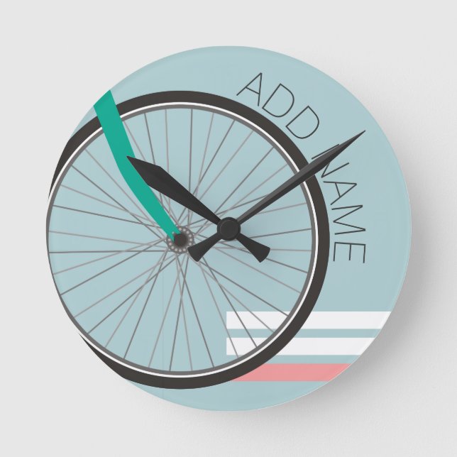 Hipster Bicycle Wheel with Custom Name Round Clock (Front)