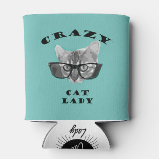 Hipster Blue Popular Crazy Cat Lady Humour Can Cooler