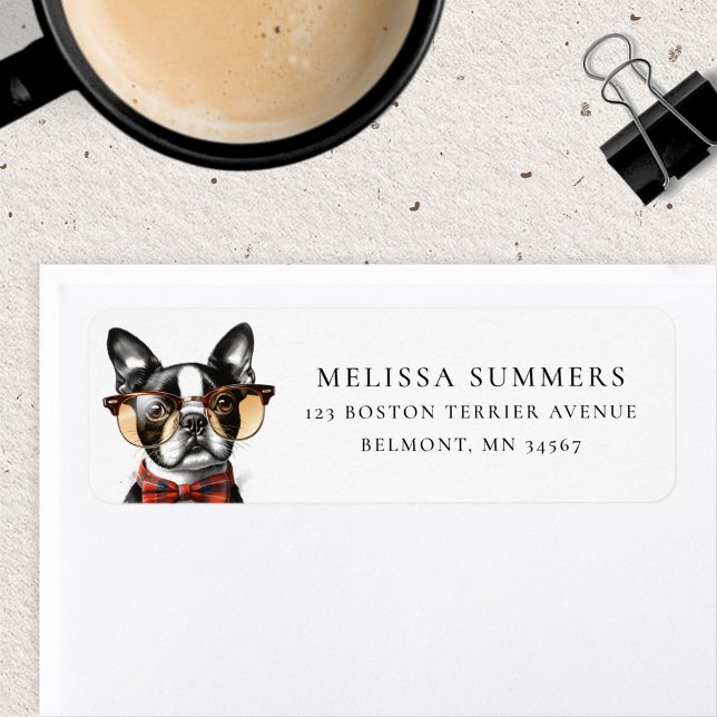 Hipster Boston Terrier Return Address Label (Creator Uploaded)