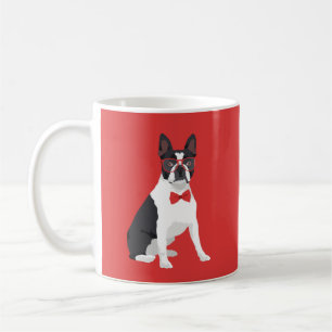 Hipster Boston Terrier with Red Glasses & Bow Tie Coffee Mug