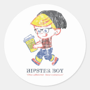 Hipster Boy distressed vintage Parody illustration Classic Round Sticker