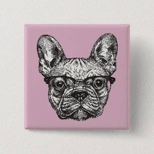 Hipster Bulldog 15 Cm Square Badge