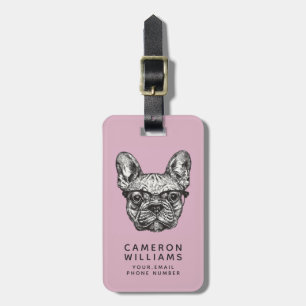 Hipster Bulldog Add Your Name Luggage Tag