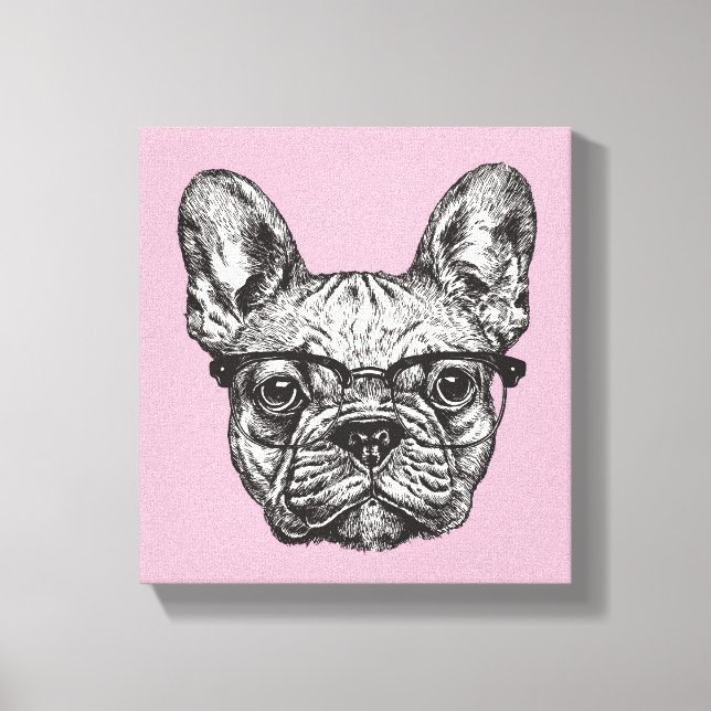 Hipster Bulldog Canvas Print (Front)