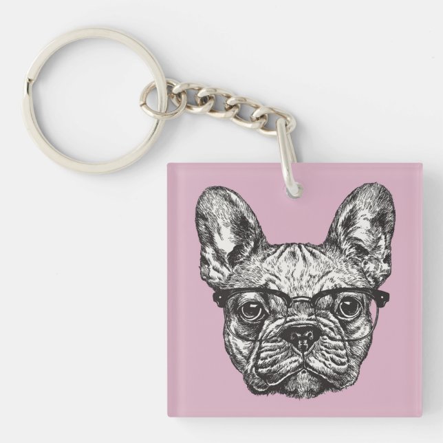 Hipster Bulldog Key Ring (Front)