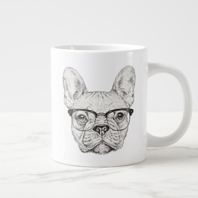 Hipster Bulldog Large Coffee Mug (Right)