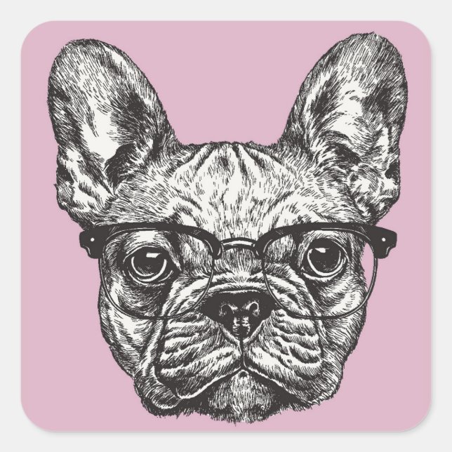Hipster Bulldog Square Sticker (Front)