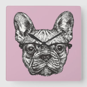 Hipster Bulldog Square Wall Clock