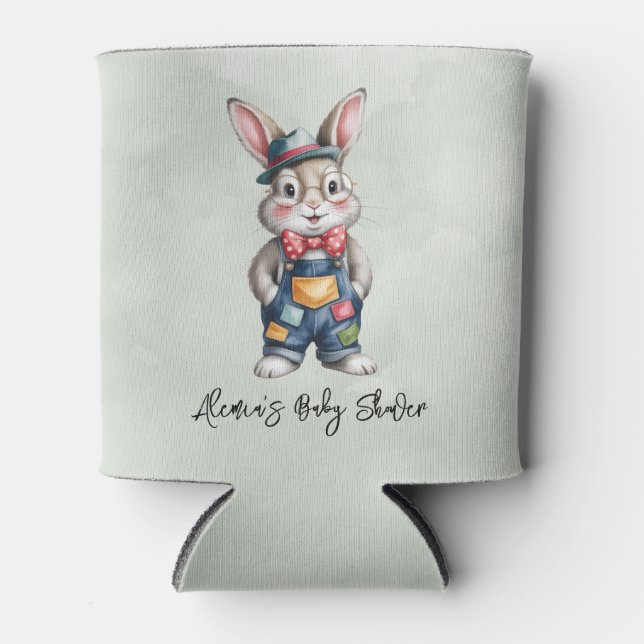 Hipster Bunny Boy Baby Shower Gift Can Cooler (Front)