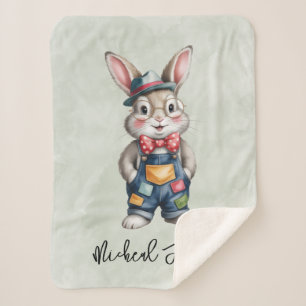 Hipster Bunny Boy Baby Shower Gift Sherpa Blanket