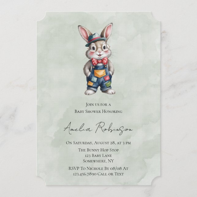 Hipster Bunny Boy Baby Shower  Invitation (Front)