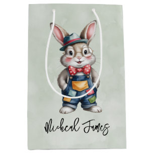 Hipster Bunny Boy Baby Shower Medium Gift Bag