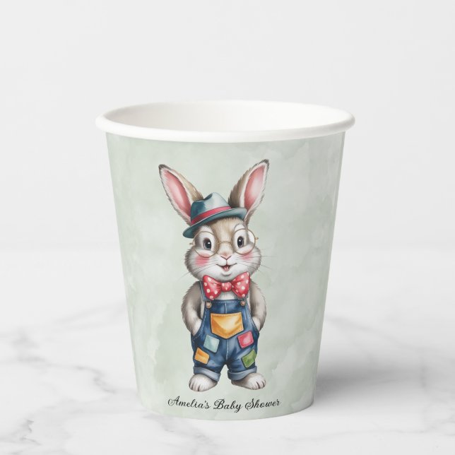 Hipster Bunny Boy Baby Shower Paper Cups (Front)