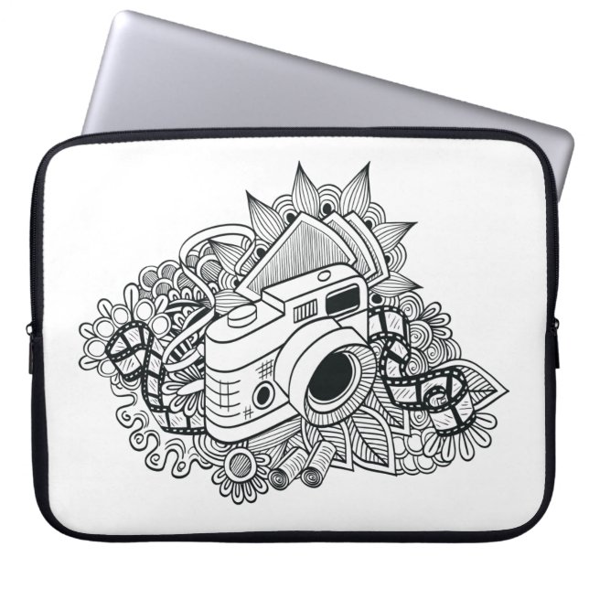 Hipster Camera Doodle Laptop Sleeve (Front)