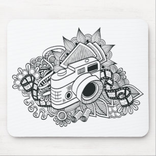 Hipster Camera Doodle Mouse Mat