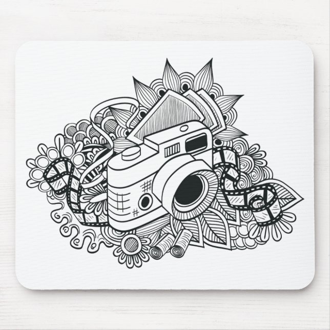 Hipster Camera Doodle Mouse Mat (Front)