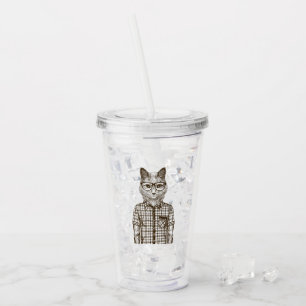 Hipster Cat Acrylic Tumbler