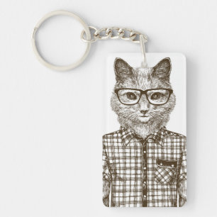 Hipster Cat Key Ring