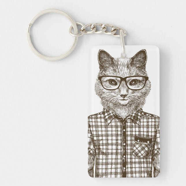 Hipster Cat Key Ring (Front)