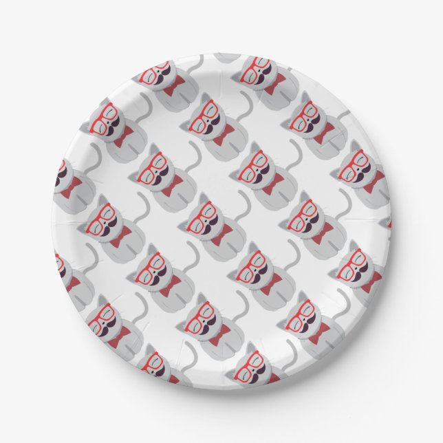 Hipster Cat Paper Plate (Front)