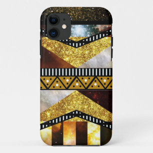 Hipster Chic Golden Faux Glitter Galaxy Aztec iPhone 11 Case