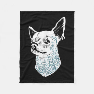 Hipster Chihuahua Dog With Old School Tattoos And Fleece Blanket