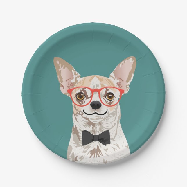 Hipster Chihuahua Paper Plate Party (Front)