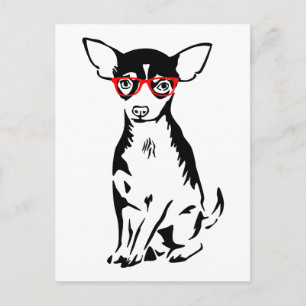 Hipster Chihuahua Red Glasses Postcard
