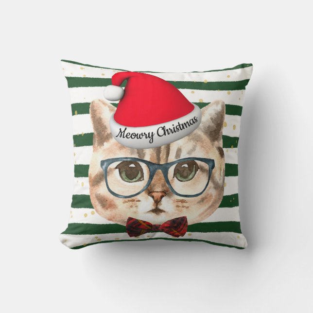 Hipster Christmas Cat Decorative Pillow (Front)