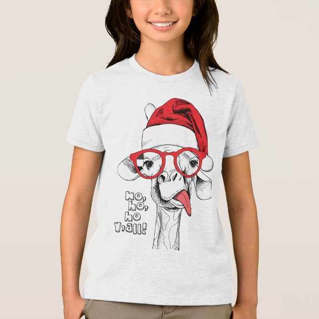 Hipster Christmas Giraffe | Holidays Tri-Blend Shirt (Front)