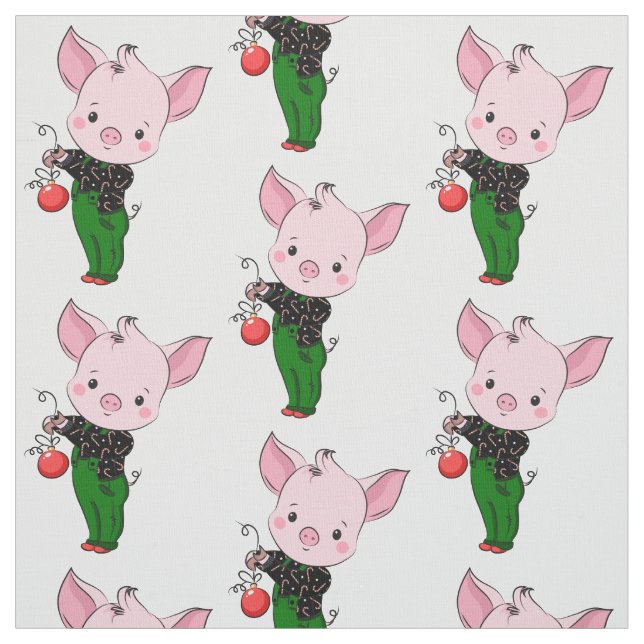 hipster christmas pig fabric (Swatch)