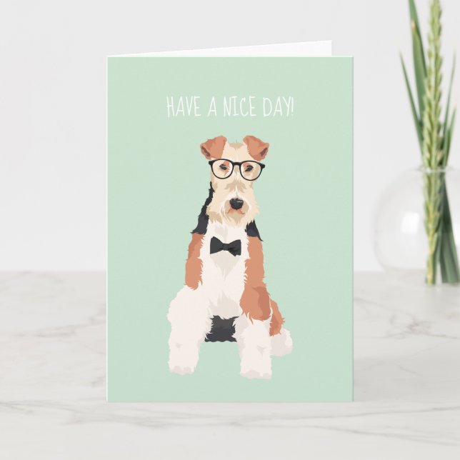 Hipster Cool Fox Terrier Wire Dog for Dog Lovers Card (Front)