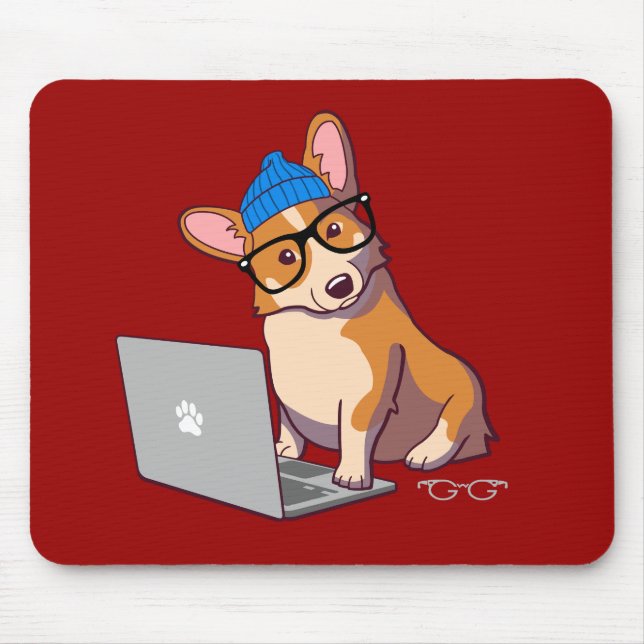 Hipster Corgi 2 (without text) Mouse Mat (Front)