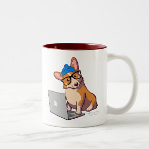 Hipster Corgi 2 (without text) Two-Tone Coffee Mug