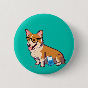 Hipster Corgi Button