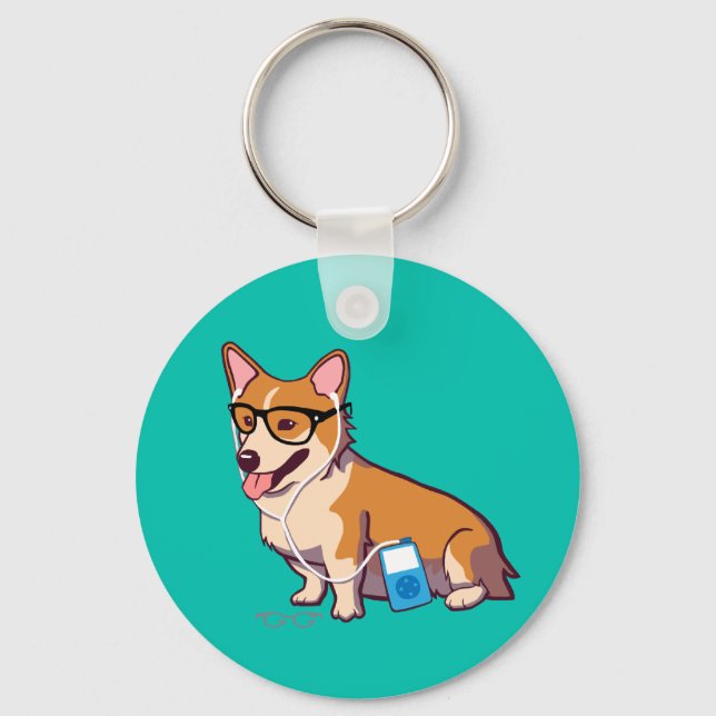 Hipster Corgi Keychain (Front)