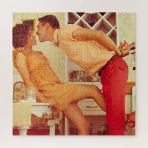 Hipster couple: trendy vintage café. jigsaw puzzle