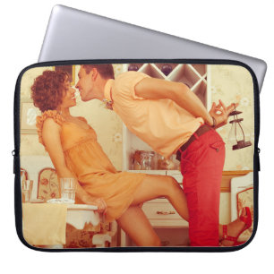 Hipster couple: trendy vintage café. laptop sleeve