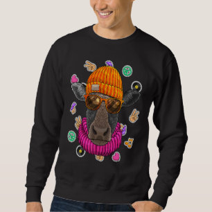 Hipster Cow Geek Nerd Glasses Farm Animal Love Pea Sweatshirt