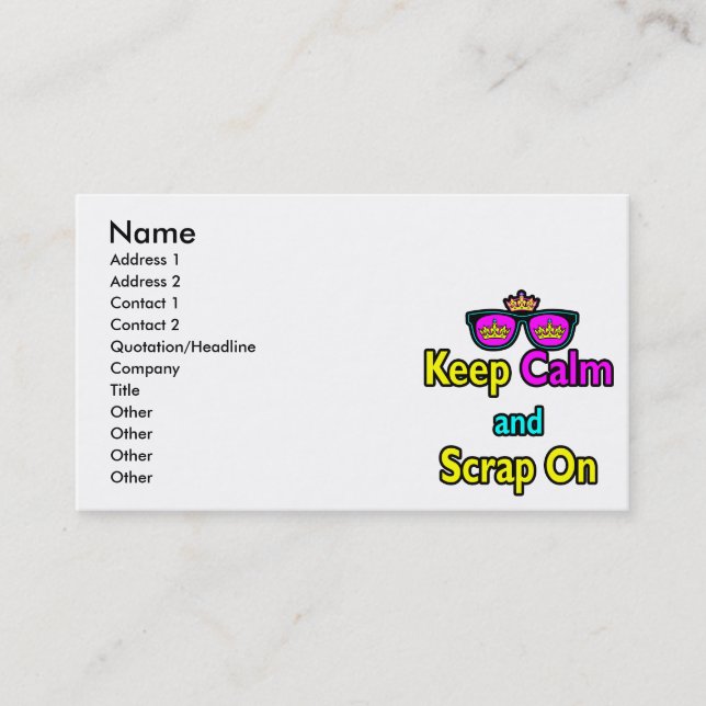 Hipster Crown Sunglasses Keep Calm And Scrap On Business Card (Front)