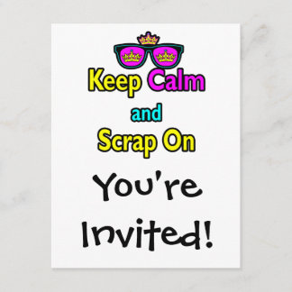 Hipster Crown Sunglasses Keep Calm And Scrap On Invitation